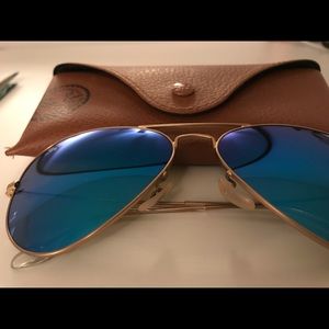 Rayban aviator sunglasses, blue lenses, gold frame